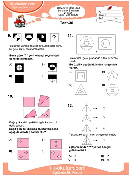 ilkokul 1. Sınıf Bilsem Zeka Testi 